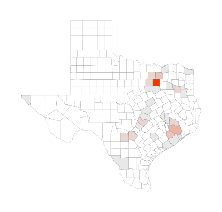 Texas Counties with COVID-19 (2)