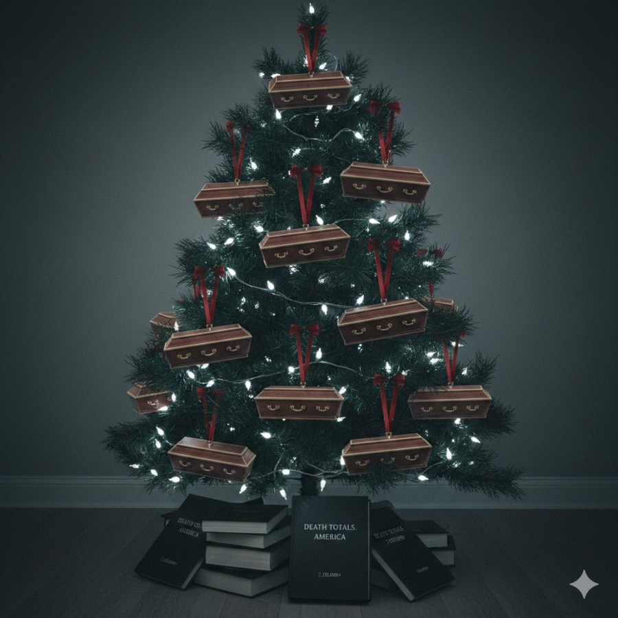 “coffins hanging in a Christmas&nbsp;tree”